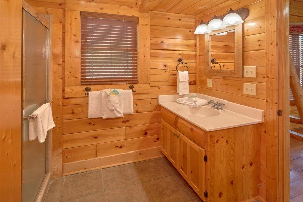 Shower in upper floor bathroom at Million Dollar View, a 2 bedroom cabin rental located in Pigeon Forge